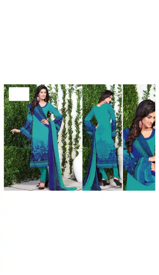 Geometric Print Crepe Silk Greenish Blue Color Straight Cut Casual Churidar Dresses | FH546081839