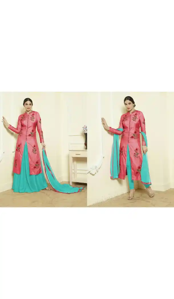 Salmon Color Cotton Achkan Style Lehenga Suit | FH546181841
