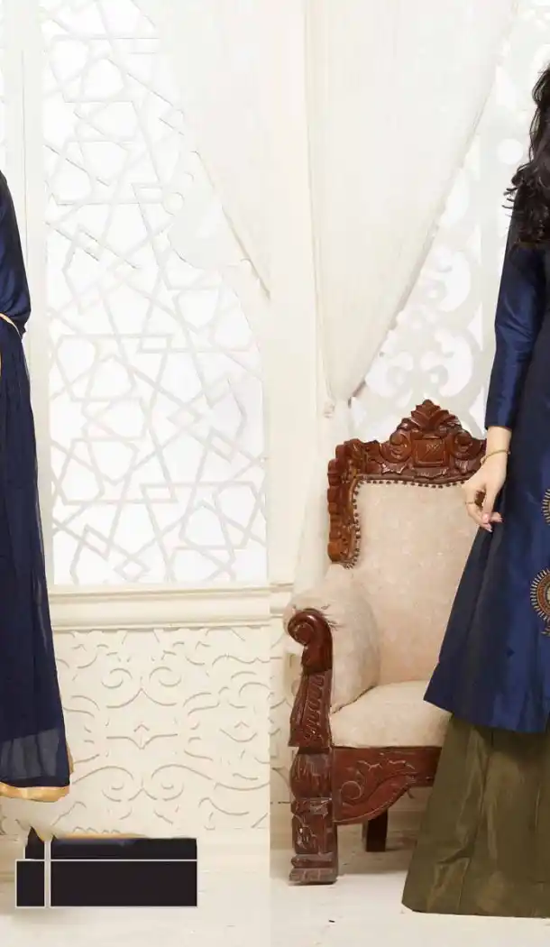 Navy Blue Color Cotton Achkan Style Evening Wear Churidar Suit | FH546181846