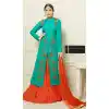 Turquoise Color Cotton Achkan Style Evening Wear Lehenga Suit | FH546181847