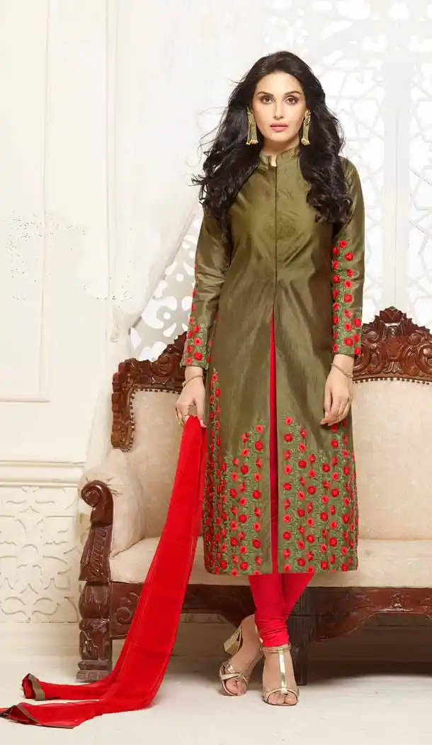 Tan Brown Color Cotton Achkan Style Evening Wear Churidar Suit | FH546181848