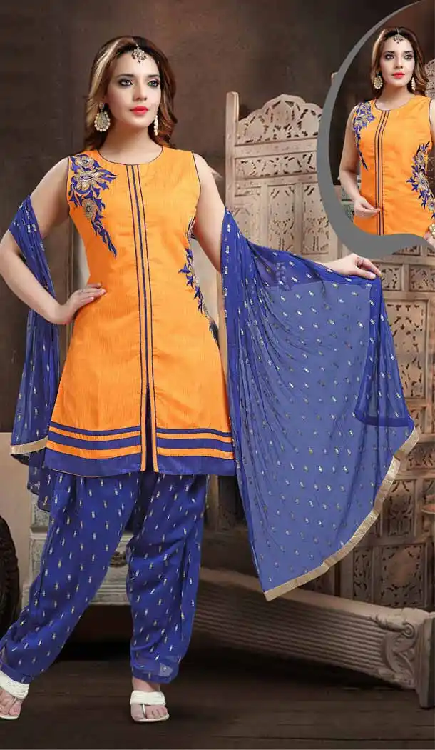 Punjabi Patiala Readymade Party Wear Dresses in Art Silk and Orange Color | FH546281849