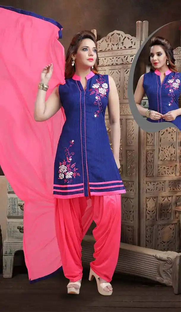 Punjabi Patiala Readymade Party Wear Dresses in Art Silk and Blue Color | FH546281850