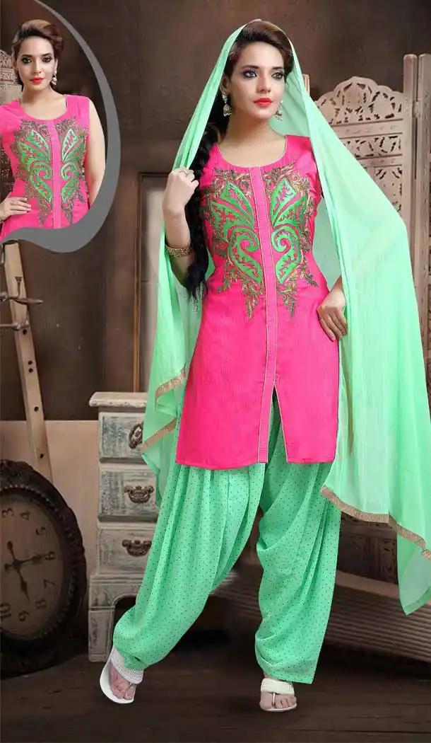 Punjabi Patiala Readymade Party Wear Dresses in Art Silk and Deep Pink Color | FH546281852