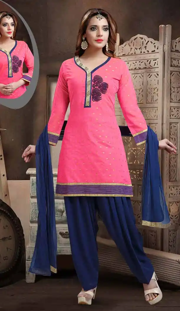 Punjabi Patiala Readymade Party Wear Dresses in Art Silk and Pink Color | FH546281853