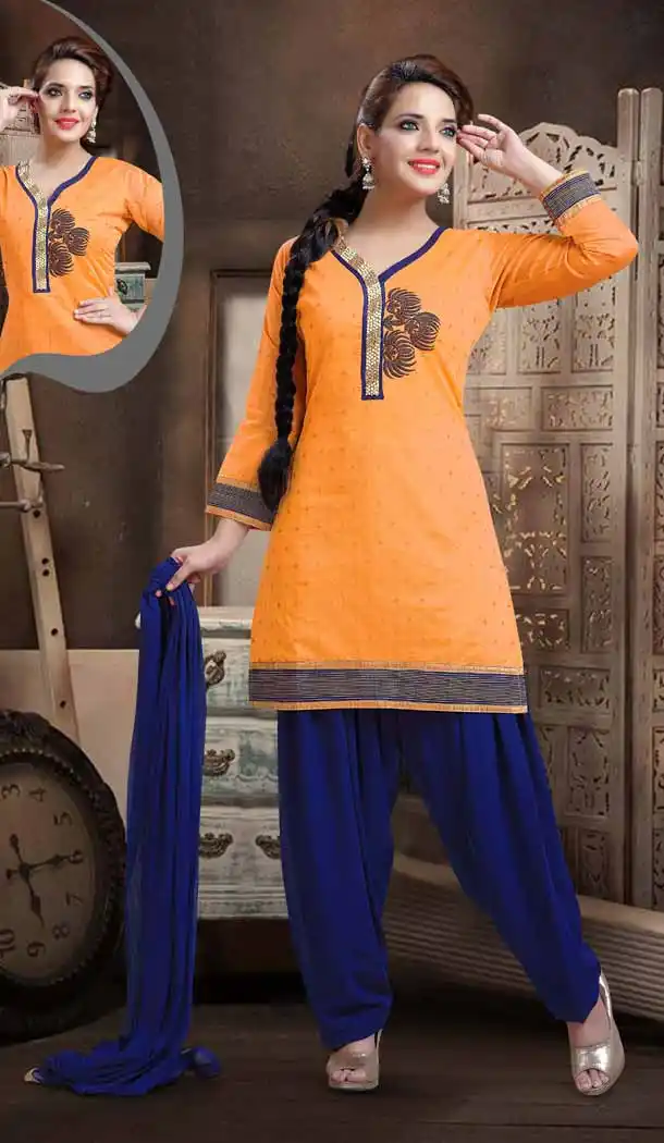 Punjabi Patiala Readymade Party Wear Dresses in Art Silk and Orange Color | FH546281854