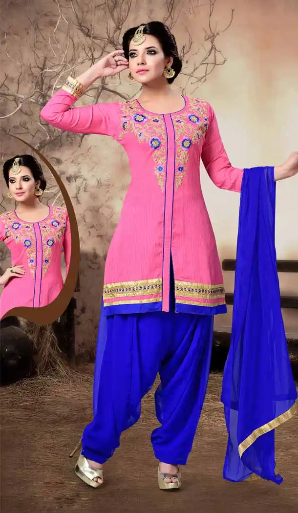 Punjabi Patiala Readymade Party Wear Dresses in Art Silk and Rose Pink Color | FH546281856