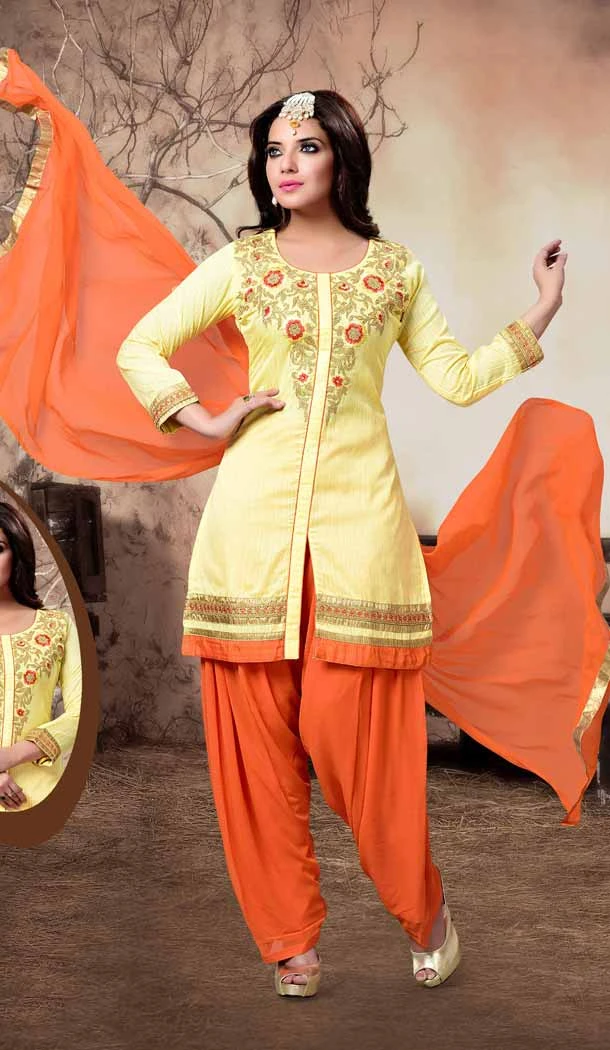 Punjabi Patiala Readymade Party Wear Dresses in Art Silk and Yellow Color | FH546281857