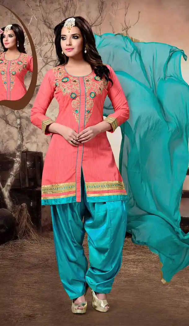 Punjabi Patiala Readymade Party Wear Dresses in Art Silk and Pink Color | FH546281858