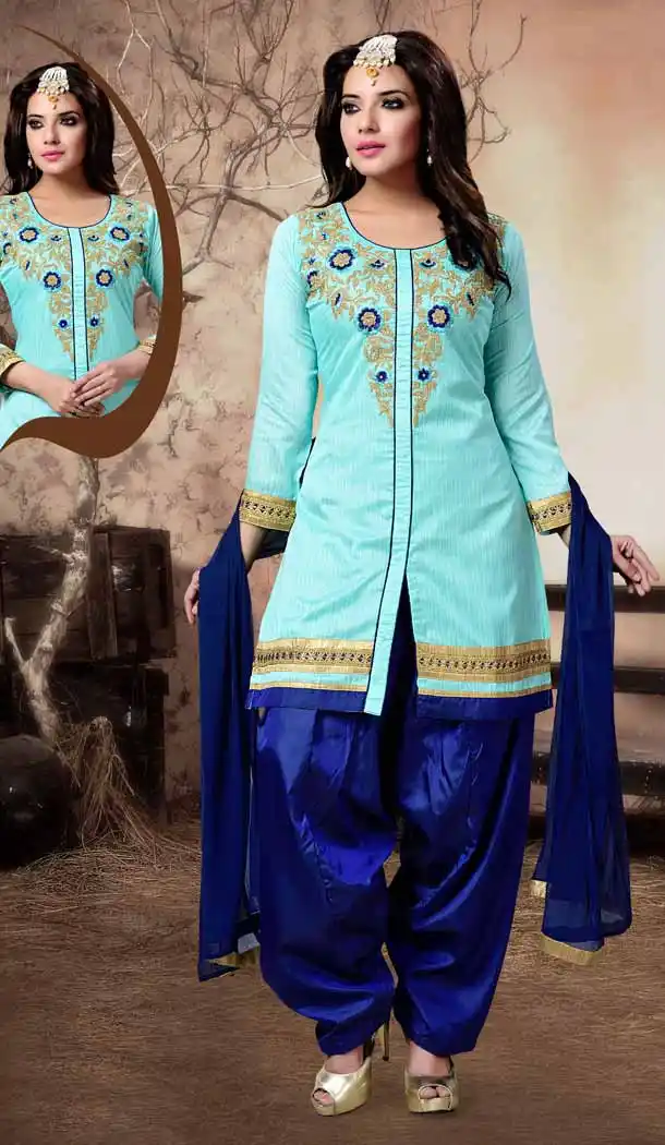 Punjabi Patiala Readymade Party Wear Dresses in Art Silk and Turquoise Color | FH546281859