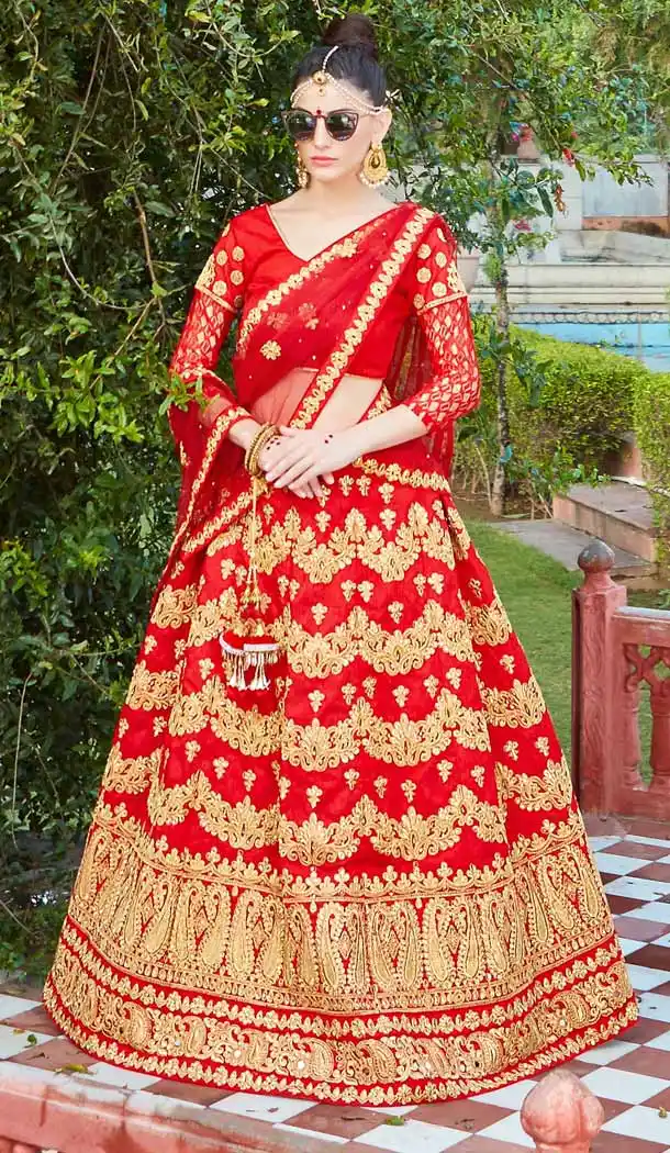 Red Color Silk Circular Style Traditional Lehenga Choli | FH546981958