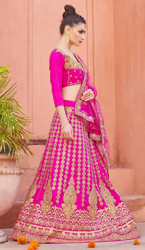 Deep Pink Color Silk A Line Style Traditional Lehenga Choli | FH546981961