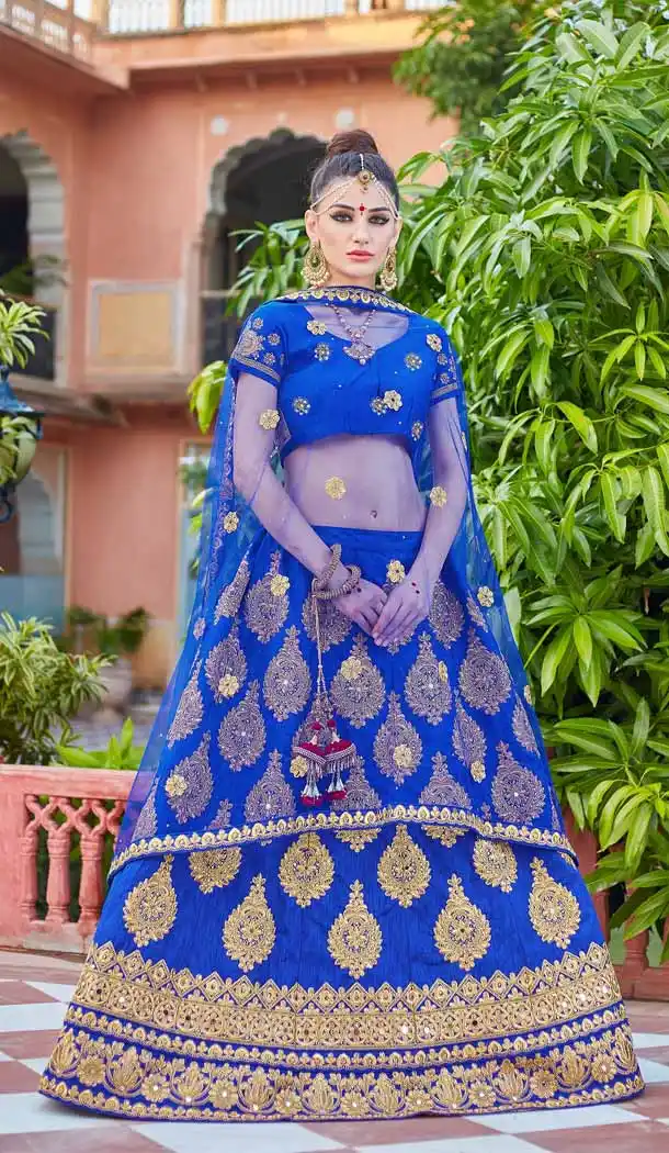 Blue Color Silk Circular Style Traditional Lehenga Choli | FH546981962