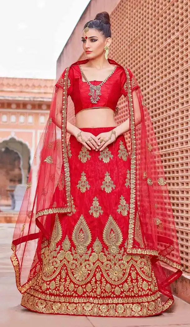 Crimson Color Silk Circular Style Traditional Lehenga Choli | FH546981963