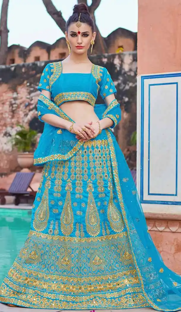 Sky Blue Color Silk Circular Style Traditional Lehenga Choli | FH546981965