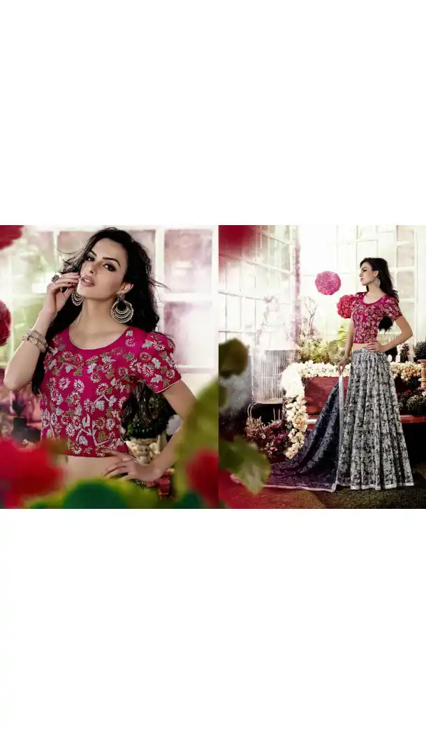 Grey Color Chanderi Silk Circular Style Party Wear Lehenga Choli | FH548382138