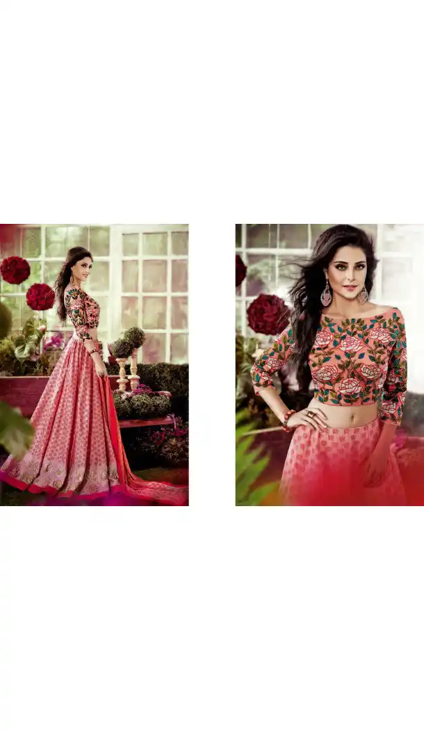 Salmon Color Chanderi Silk Circular Style Party Wear Lehenga Choli | FH548382139
