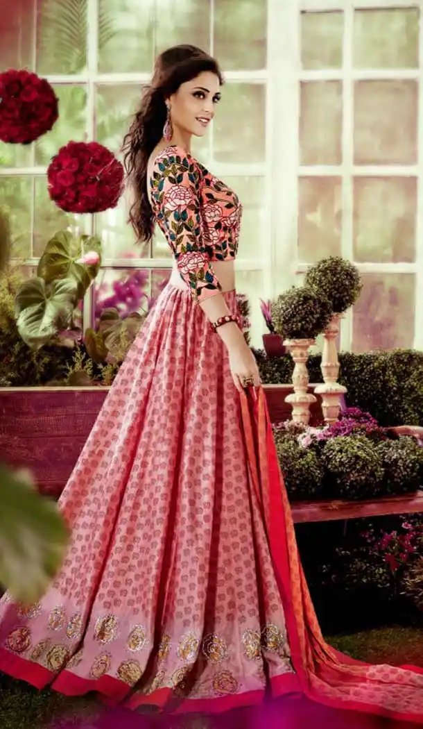 Salmon Color Chanderi Silk Circular Style Party Wear Lehenga Choli | FH548382139