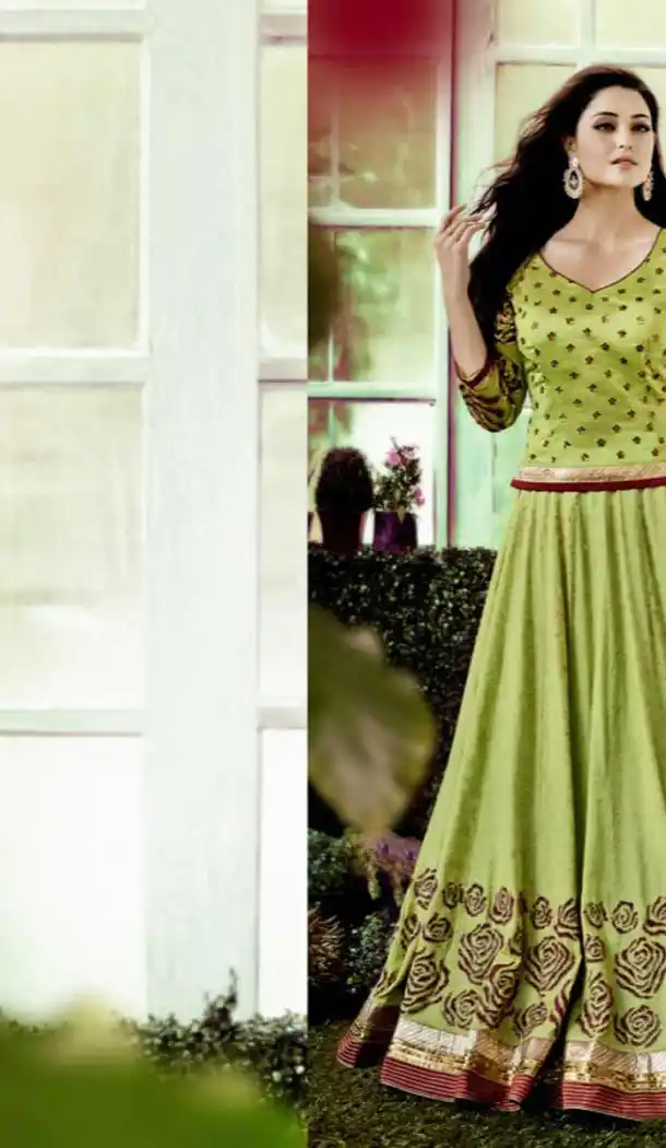 Parrot Green Color Chanderi Silk Circular Style Party Wear Lehenga Choli | FH548382141