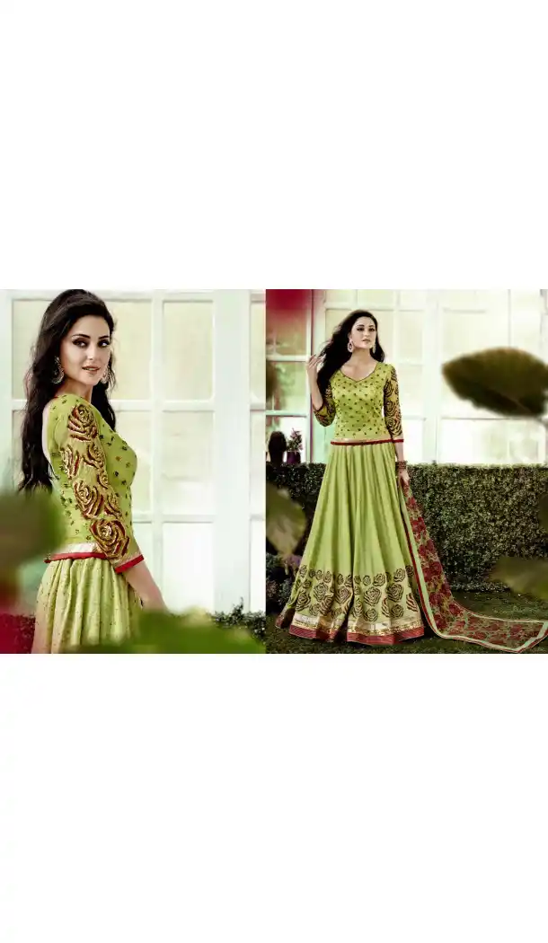 Parrot Green Color Chanderi Silk Circular Style Party Wear Lehenga Choli | FH548382141