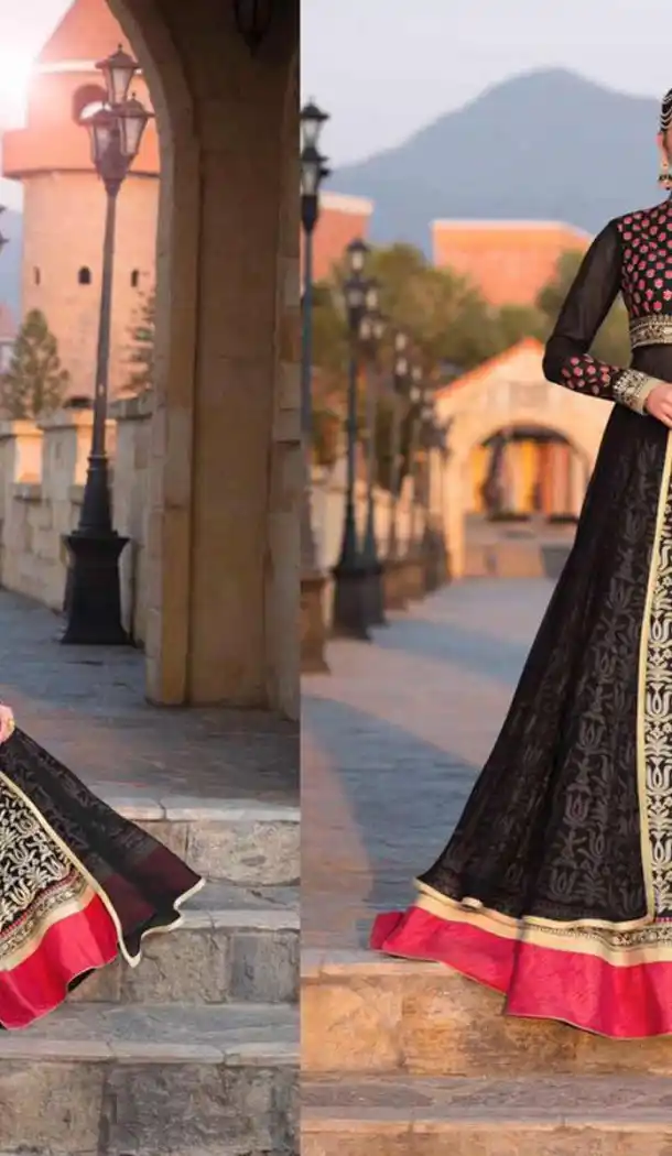 Black Color Georgette Latest Pakistan Fashion Designer Lehenga Kameez | FH548482144
