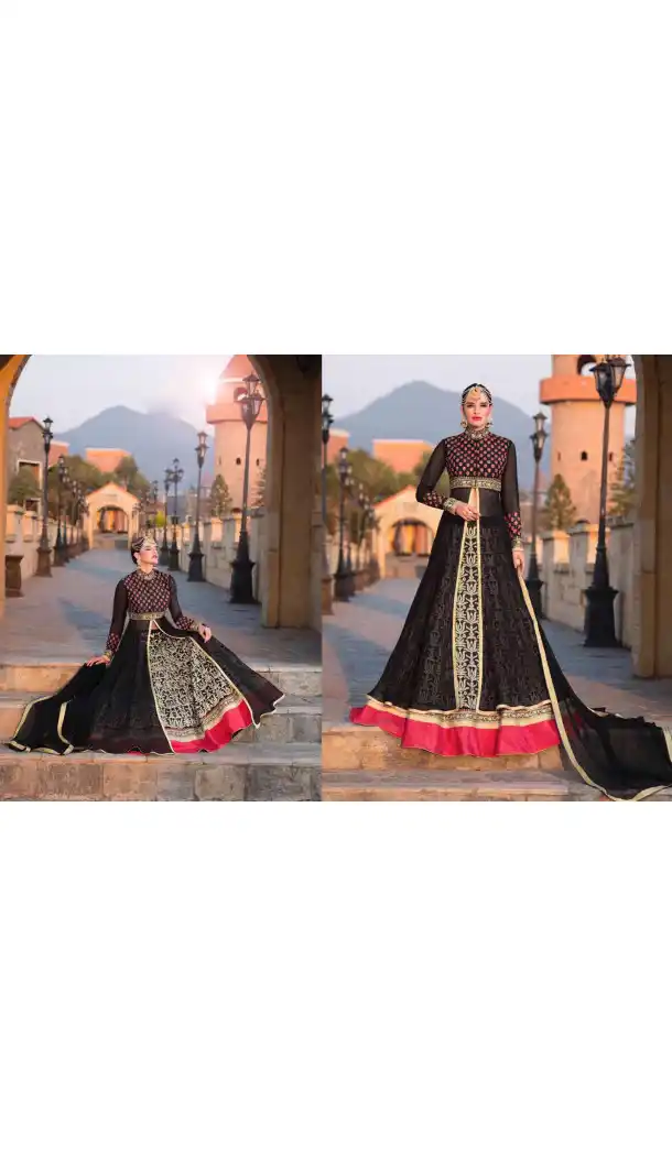 Black Color Georgette Latest Pakistan Fashion Designer Lehenga Kameez | FH548482144