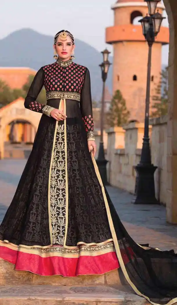 Black Color Georgette Latest Pakistan Fashion Designer Lehenga Kameez | FH548482144