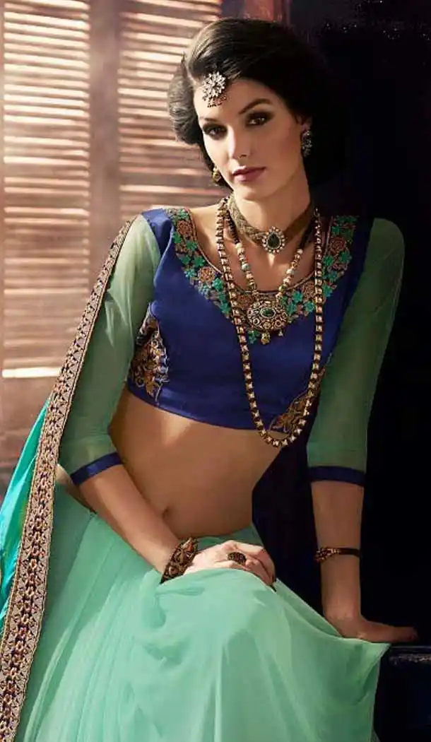 Turquoise Color Georgette Designer Wear Style Saris Blouse | FH548982205