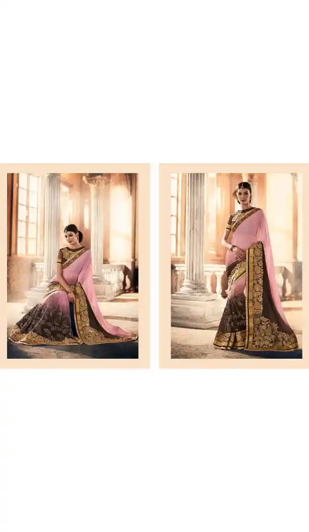 Salmon Color Georgette Designer Wear Style Saris Blouse | FH548982208