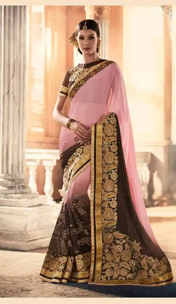 Salmon Color Georgette Designer Wear Style Saris Blouse | FH548982208