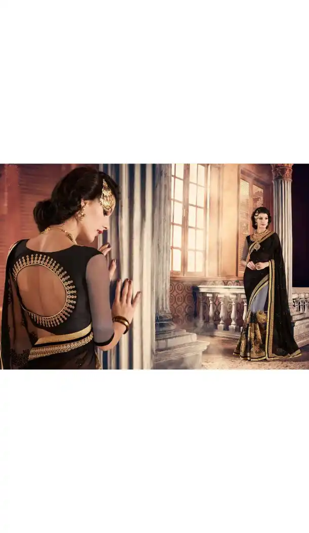 Black Color Georgette Designer Wear Style Saris Blouse | FH548982209