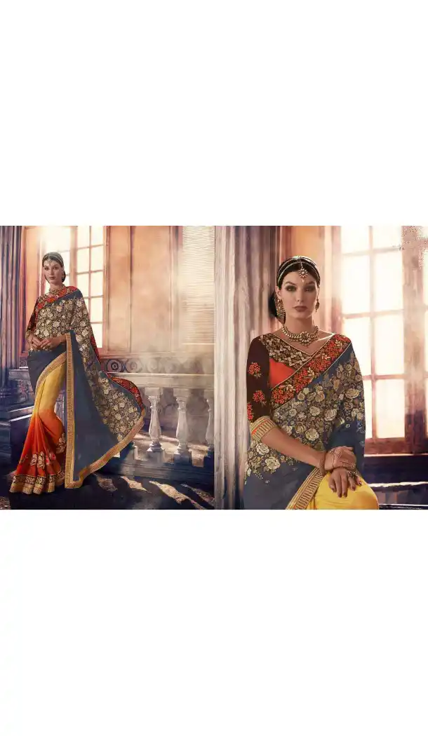 Slate Grey Color Georgette Designer Wear Style Saris Blouse | FH548982213