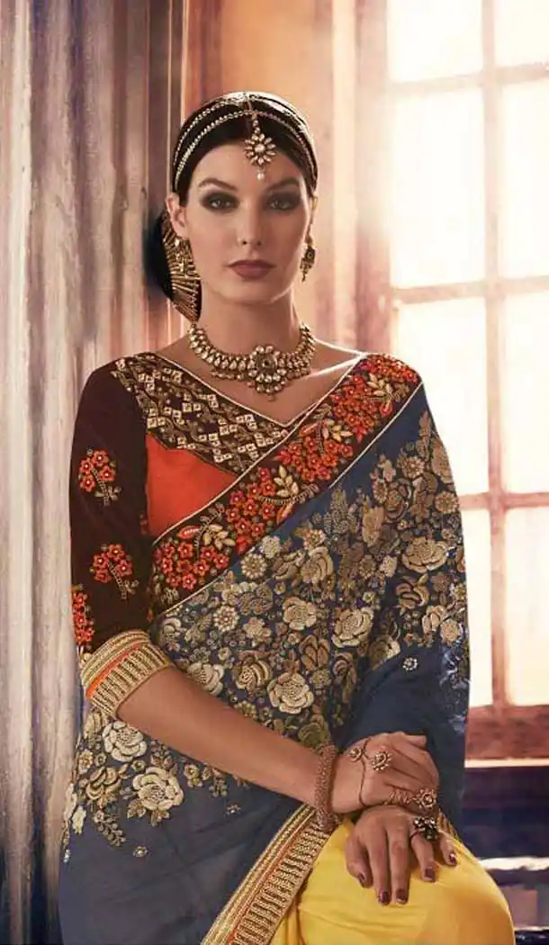 Slate Grey Color Georgette Designer Wear Style Saris Blouse | FH548982213