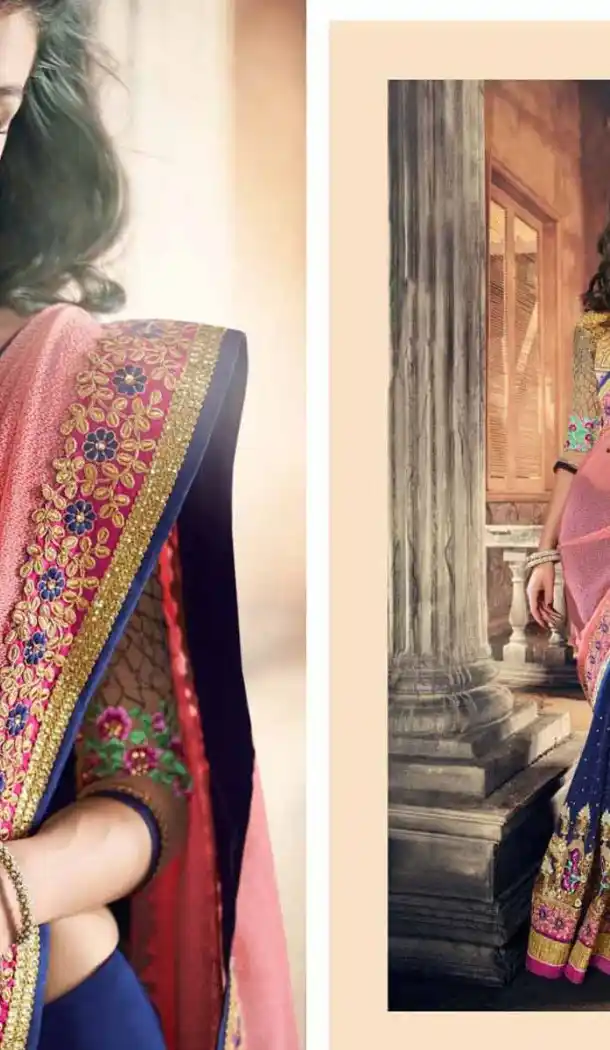 Salmon Color Georgette Designer Wear Style Saris Blouse | FH548982216