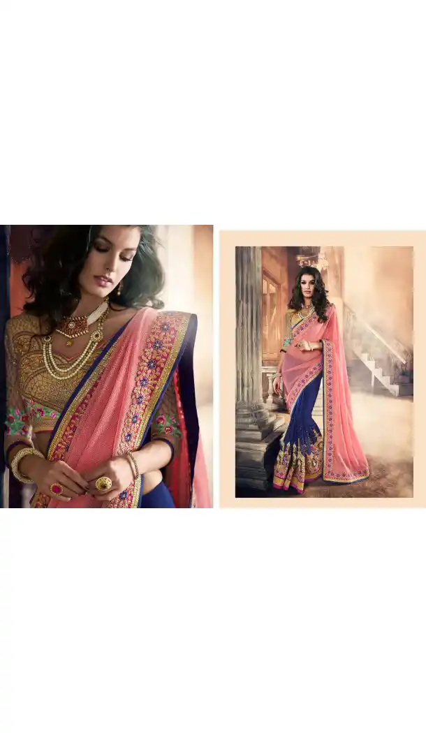Salmon Color Georgette Designer Wear Style Saris Blouse | FH548982216