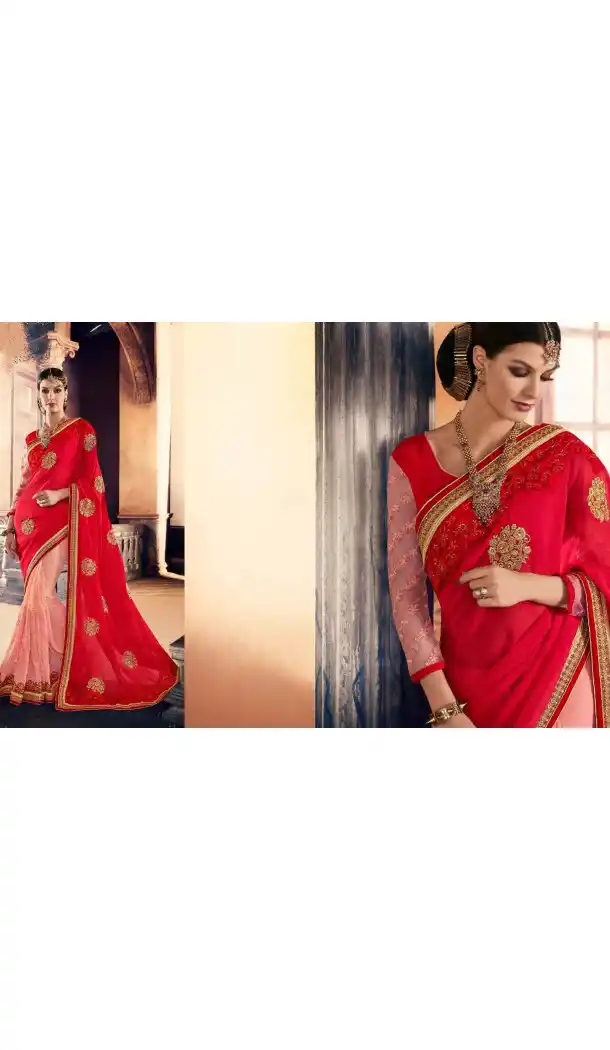 Red Color Georgette Designer Wear Style Saris Blouse | FH548982217