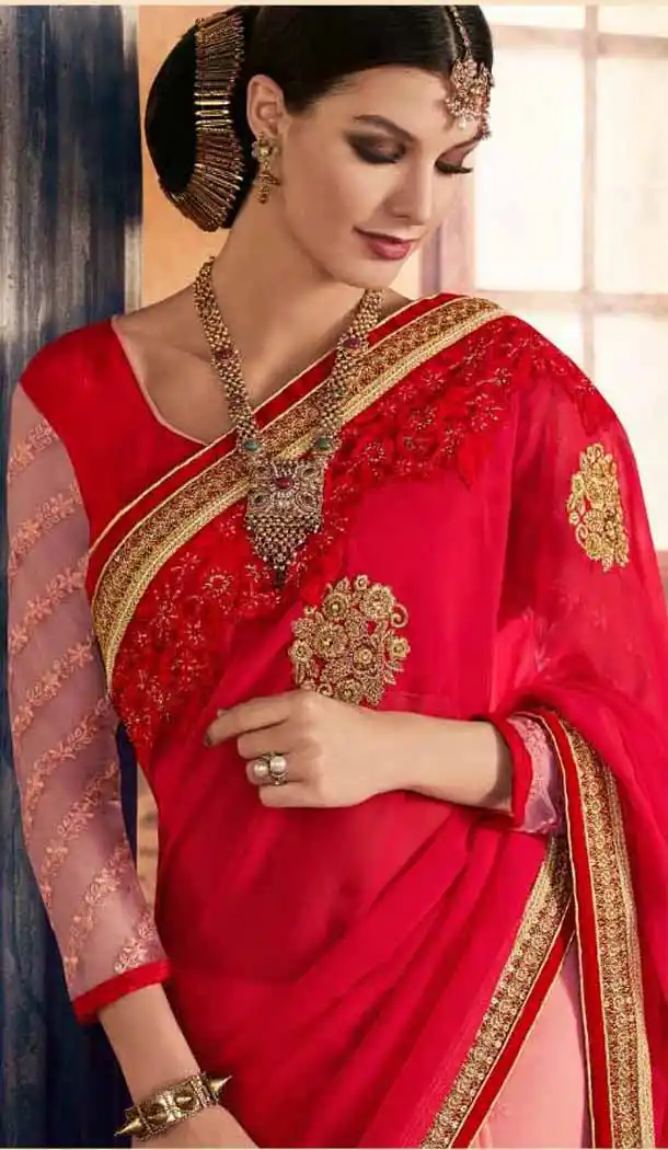Red Color Georgette Designer Wear Style Saris Blouse | FH548982217