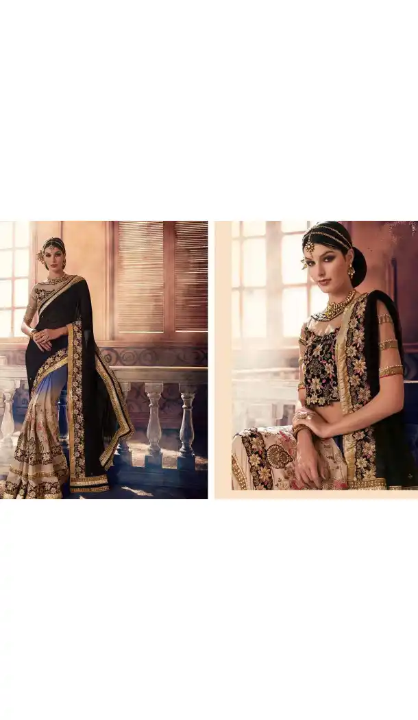 Black Color Georgette Designer Wear Style Saris Blouse | FH548982219