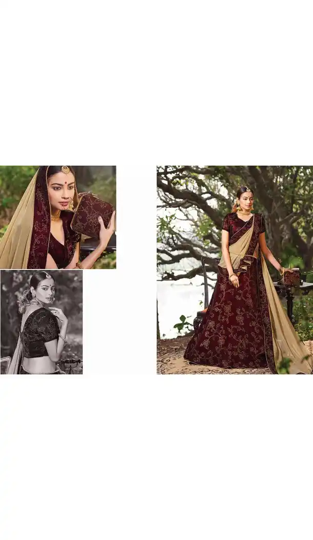 Maroon Color Velvet Circular Style Bridal Lehenga Choli | FH549182232