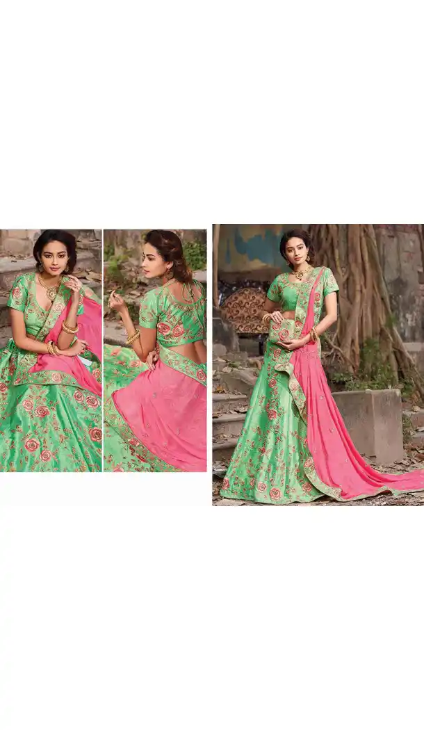 Parrot Green Color Raw Silk Circular Style Bridal Lehenga Choli | FH549182233