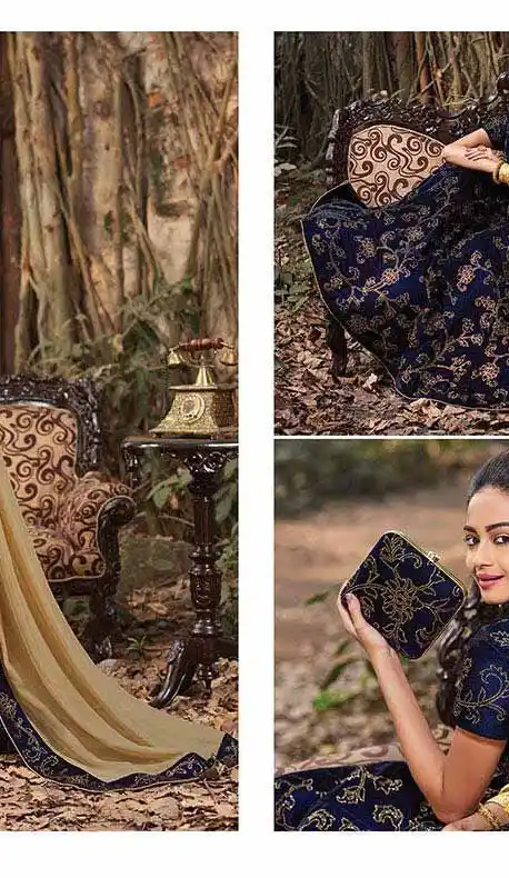 Blue Color Velvet Circular Style Bridal Lehenga Choli | FH549182235