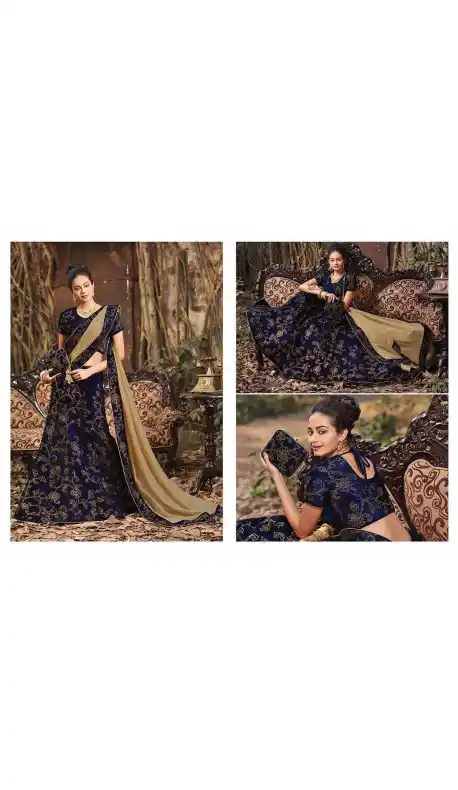 Blue Color Velvet Circular Style Bridal Lehenga Choli | FH549182235