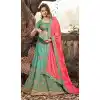 Turquoise Color Raw Silk Circular Style Bridal Lehenga Choli | FH549182236