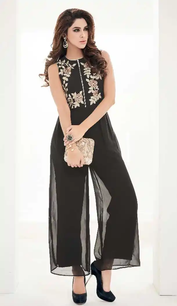 Black Georgette Combos Style Party Wear Readymade Kurtis | FH549982322