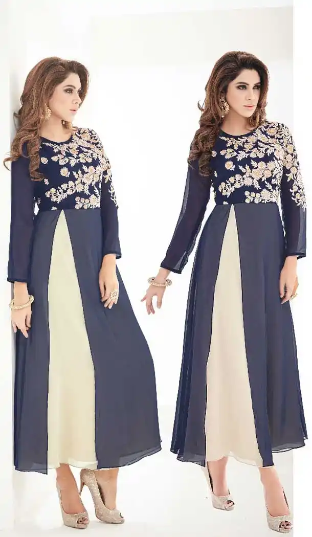 Navy Blue Georgette Anarkali Style Party Wear Readymade Kurtis | FH549982323