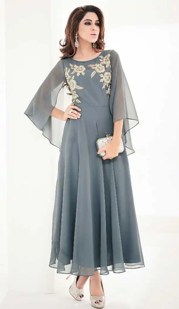 Grey Georgette Anarkali Style Party Wear Readymade Kurtis | FH549982324