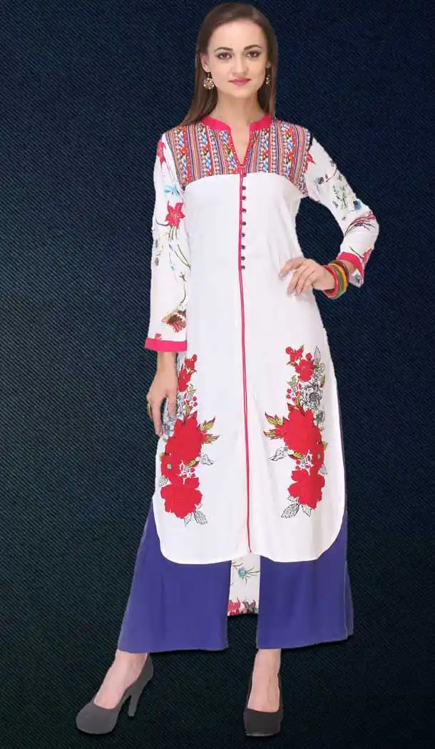 White Color Cotton Graphic Print Straight Readymade Kurti | FH550082330