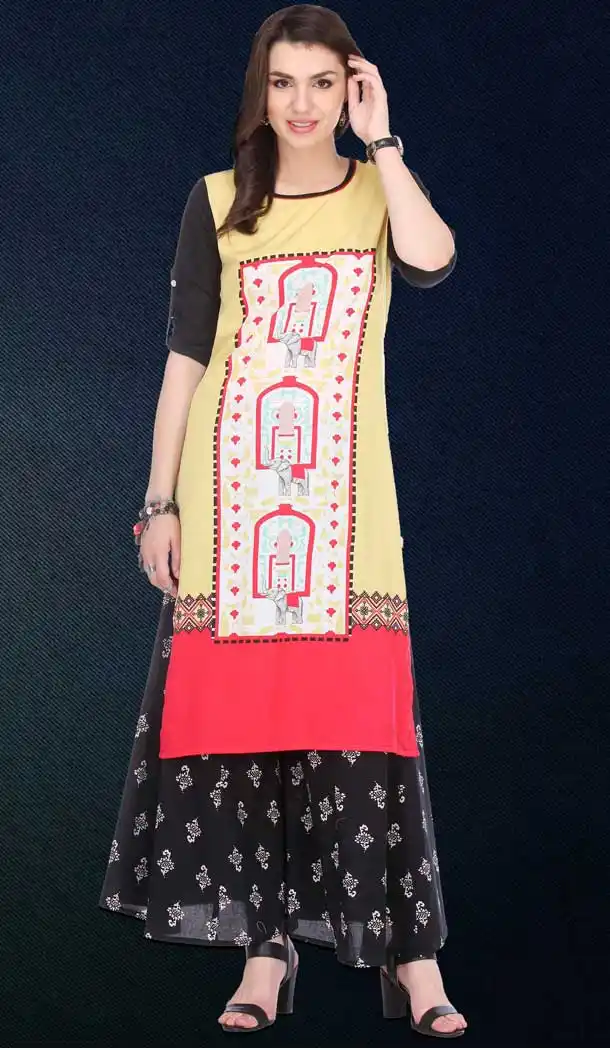 Beige Color Cotton Graphic Print Straight Readymade Kurti | FH550082332