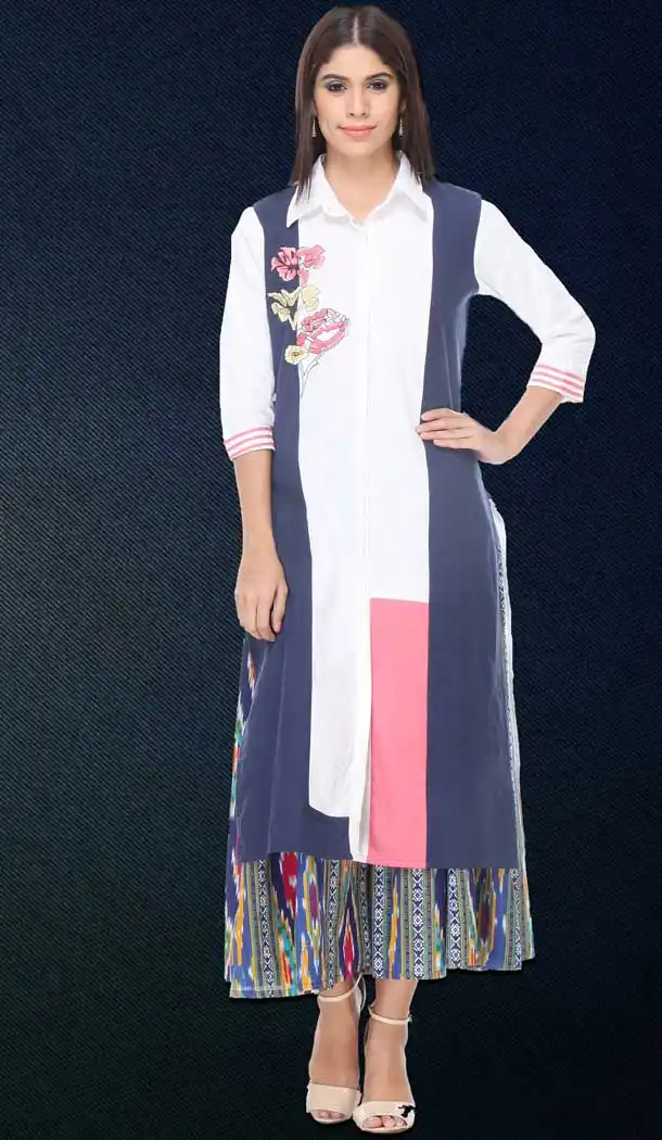 White Color Cotton Graphic Print Straight Readymade Kurti | FH550082338