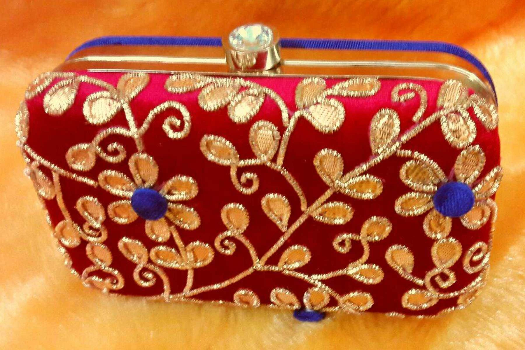 Red Color Hand Embroidery Clutch Bags Online | FH10341391